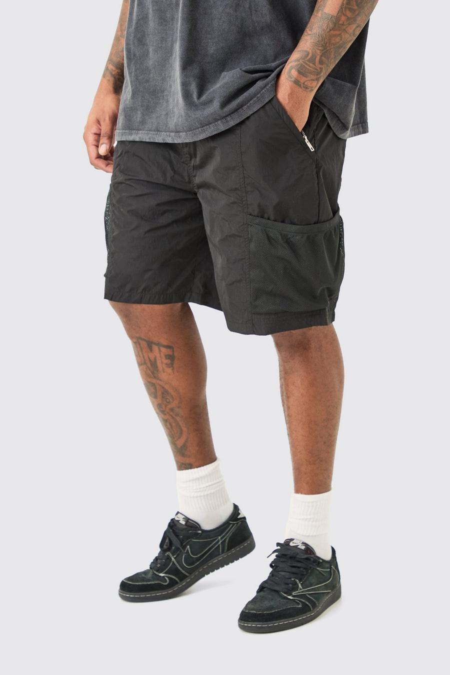 Plus Utility-Shorts mit elastischem Bund und Mesh-Taschen, Black