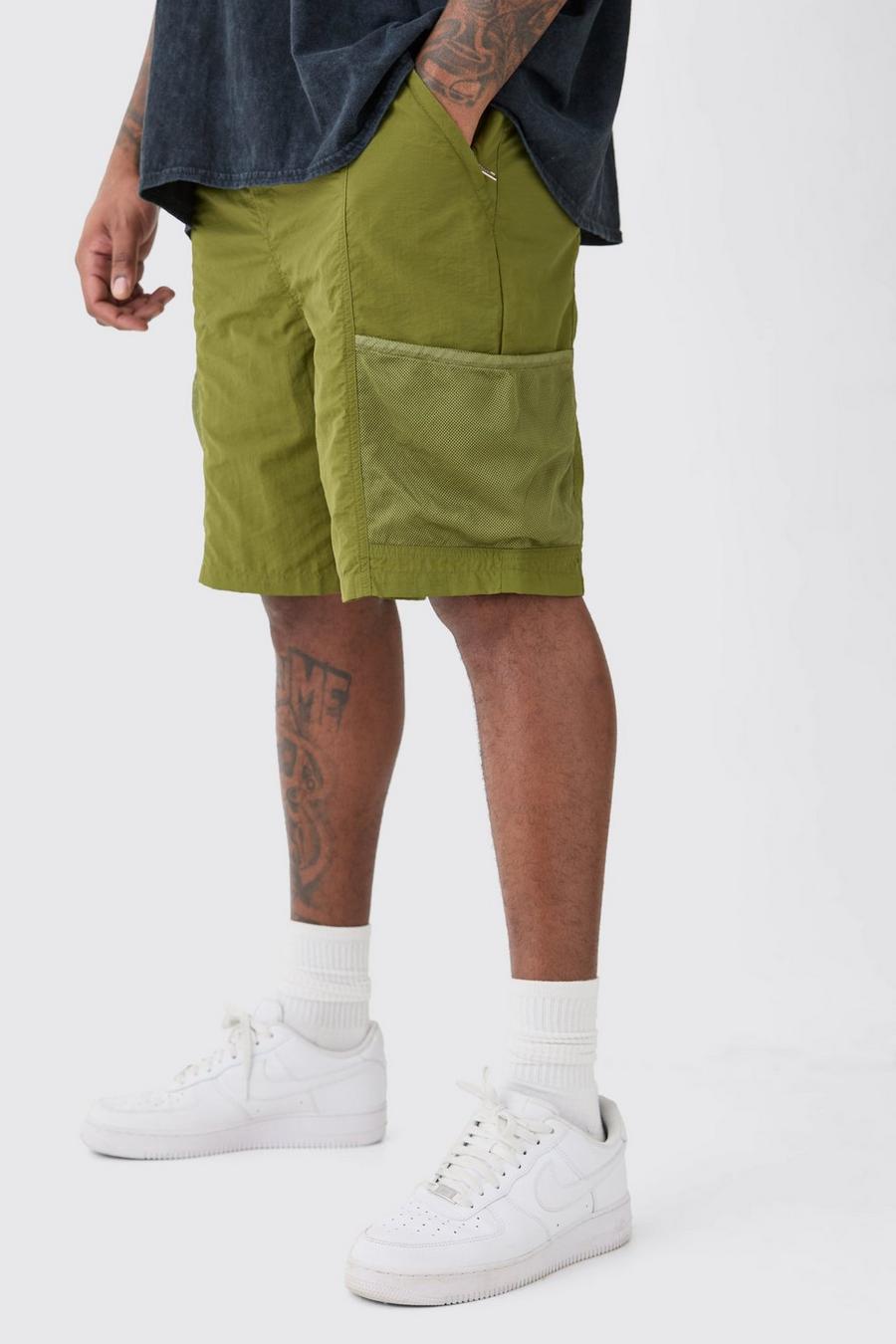 Plus Utility-Shorts mit elastischem Bund und Mesh-Taschen, Khaki image number 1