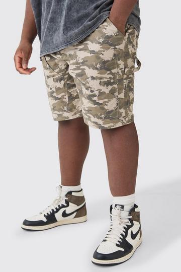 Plus Fixed Waist Camo Twill Carpenter Short multi