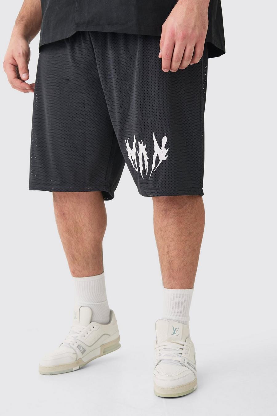 Pantalón corto Plus de airtéx con estampado de baloncesto, Black
