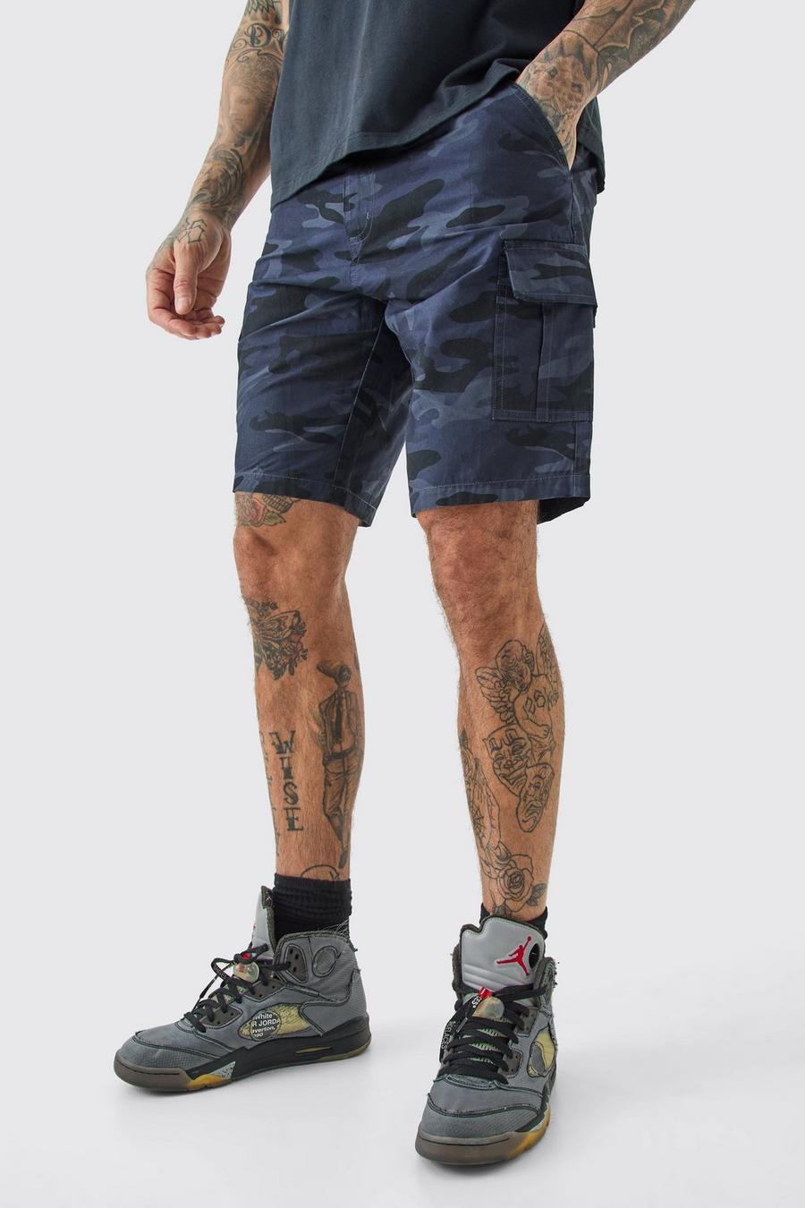 Multi Tall Keperstof Camouflage Print Cargo Shorts Met Tailleband