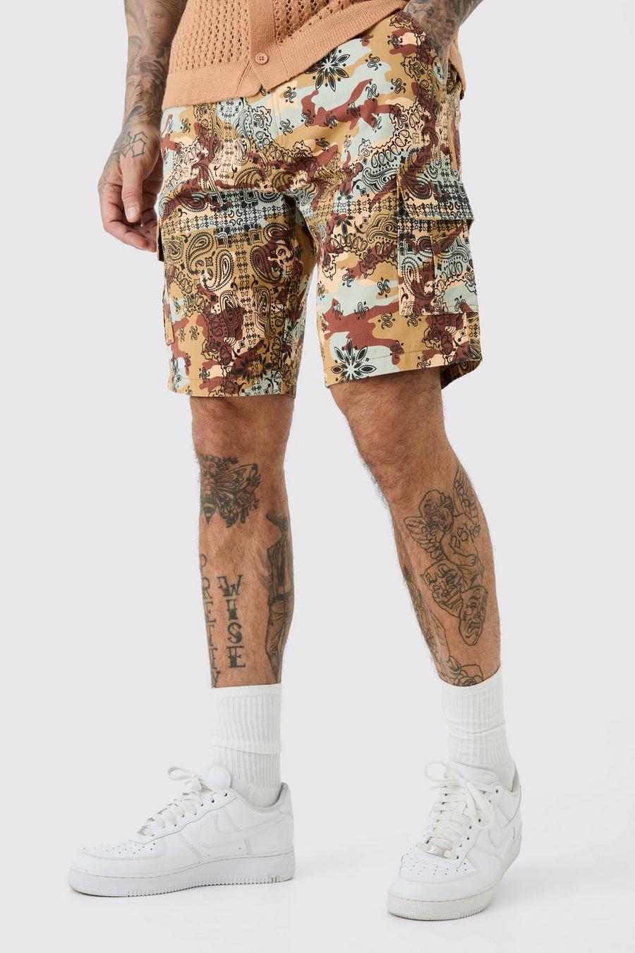 Multi Tall Keperstof Camouflage Print Cargo Shorts Met Tailleband image number 1