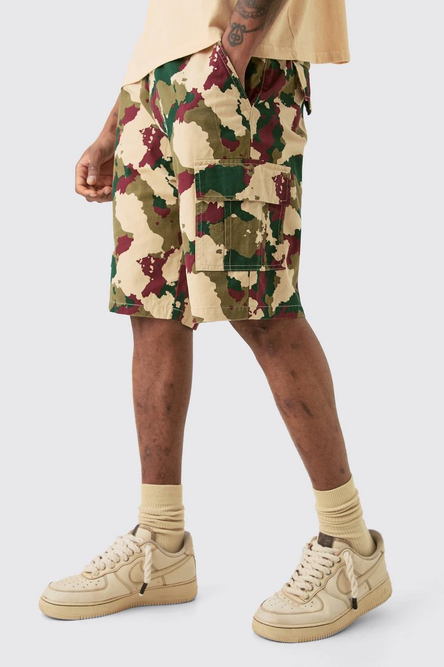 Multi Tall Keperstof Camouflage Print Cargo Shorts Met Tailleband image number 1