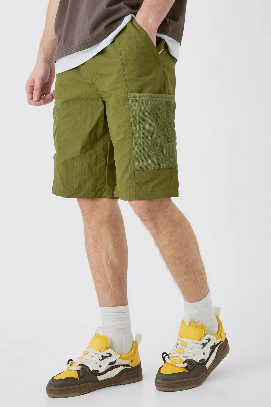 Tall Utility-Shorts mit elastischem Bund und Mesh-Tasche, Khaki image number 1