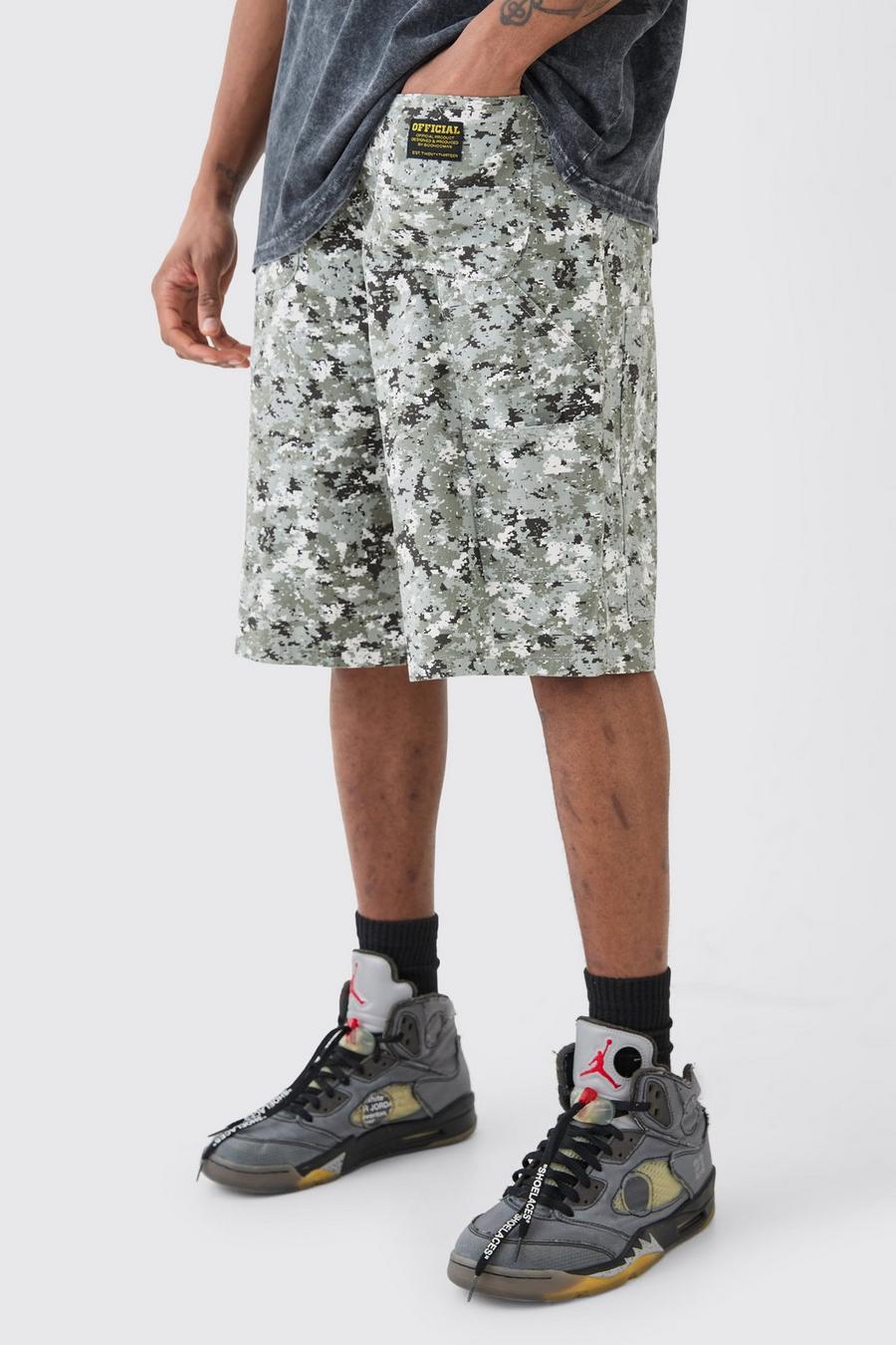 Multi Tall Keperstof Camouflage Print Shorts Met Tailleband