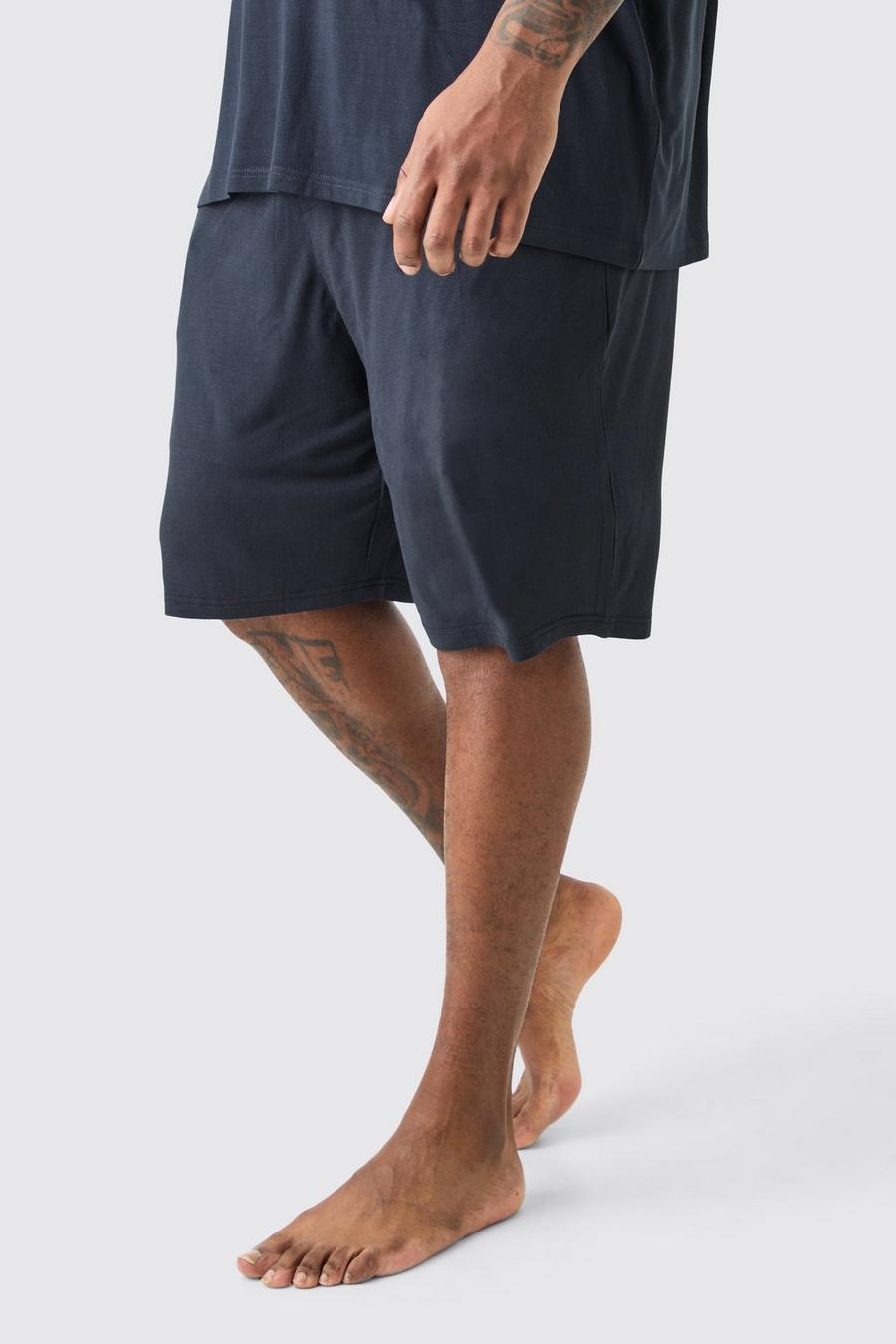 Pantalón corto Plus para estar en casa de mezcla modal Premium con cintura elástica, Black