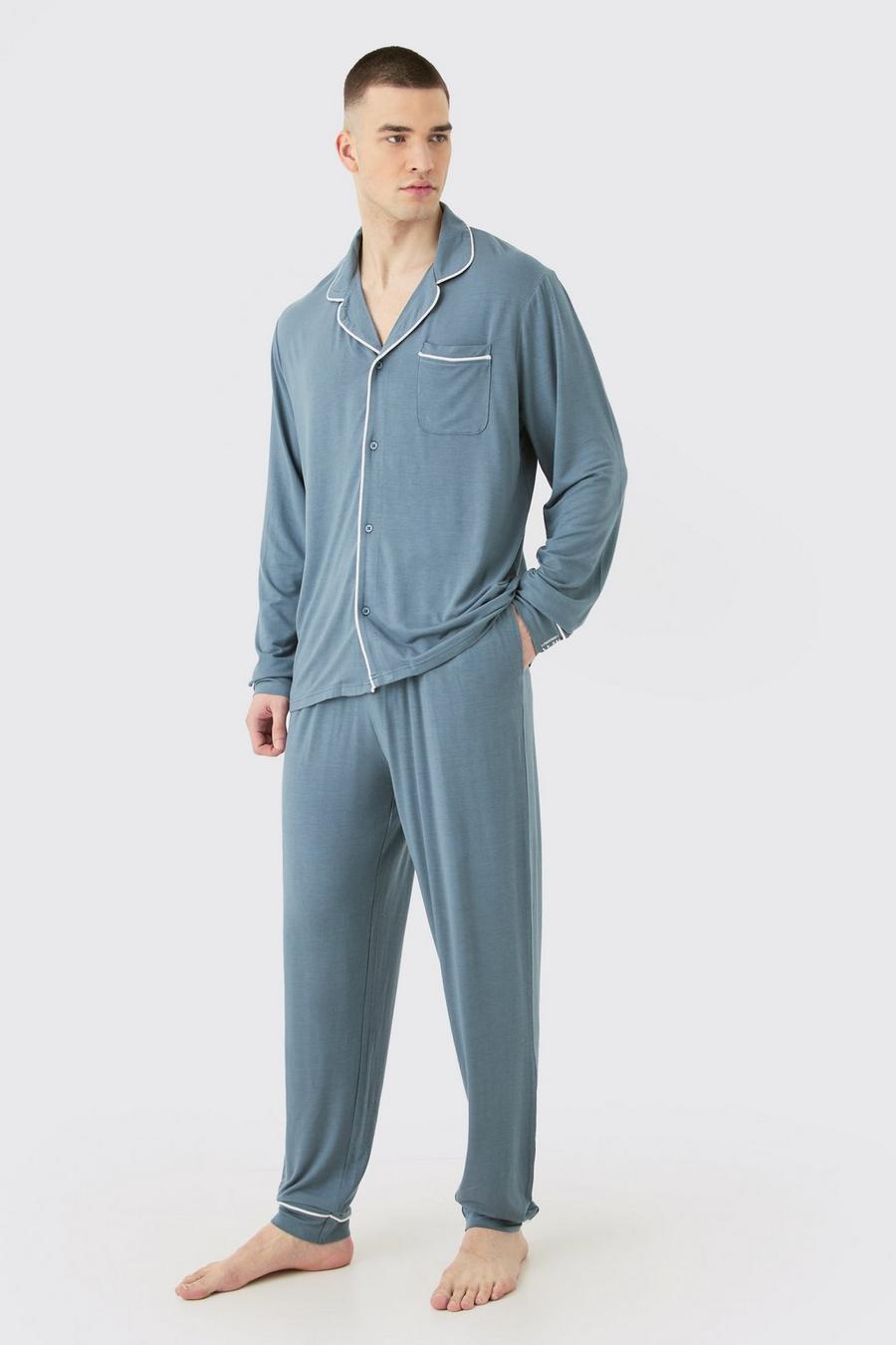 Set Tall Premium - camicia da casa rilassata in modal misto & pantaloni, Slate blue image number 1