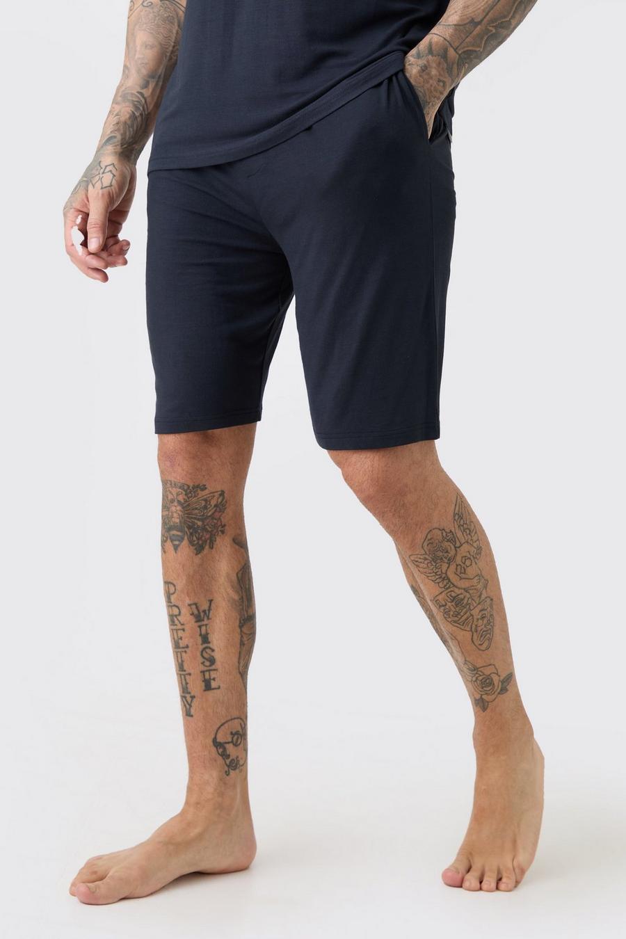 Pantalón corto Tall para estar en casa de mezcla modal Premium con cintura elástica, Black image number 1