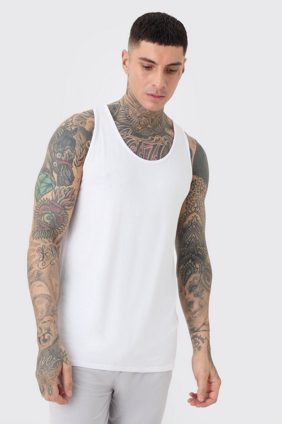 White Tall Premium Modal Mix Lounge Vest image number 1