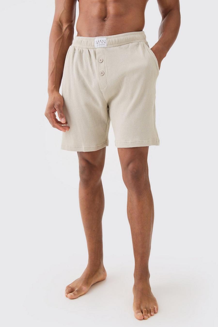 Stone Steenkleurige Wafel Gebreide Loungewear Shorts image number 1