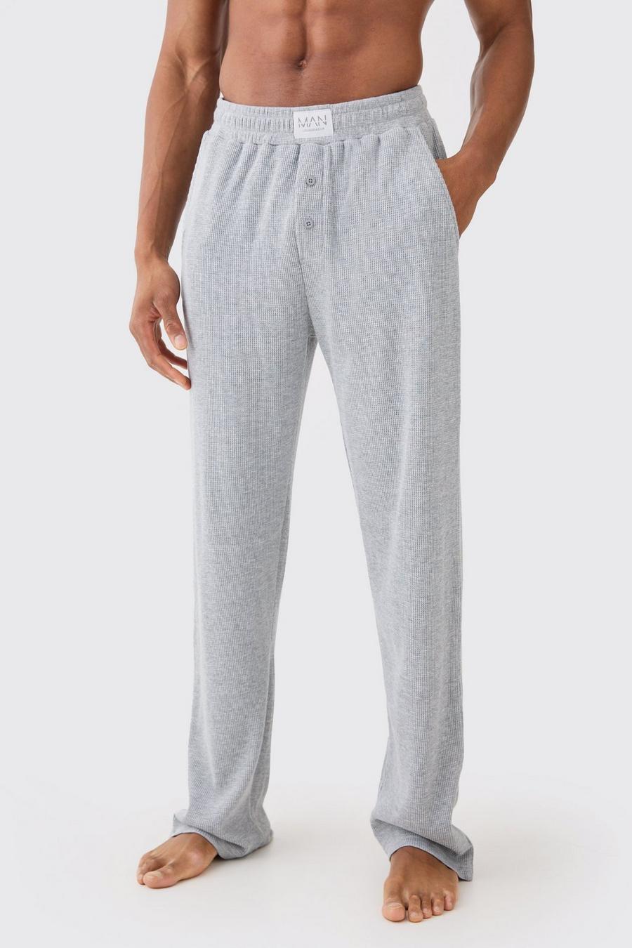 Lockere graue Loungewear-Hose in Waffeloptik, Grey marl image number 1