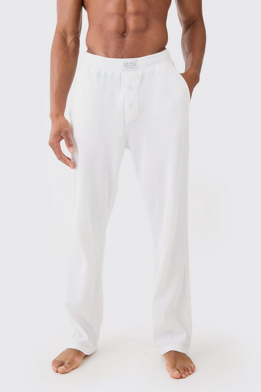 Pantalones para estar en casa holgados de tela gofre en blanco, White