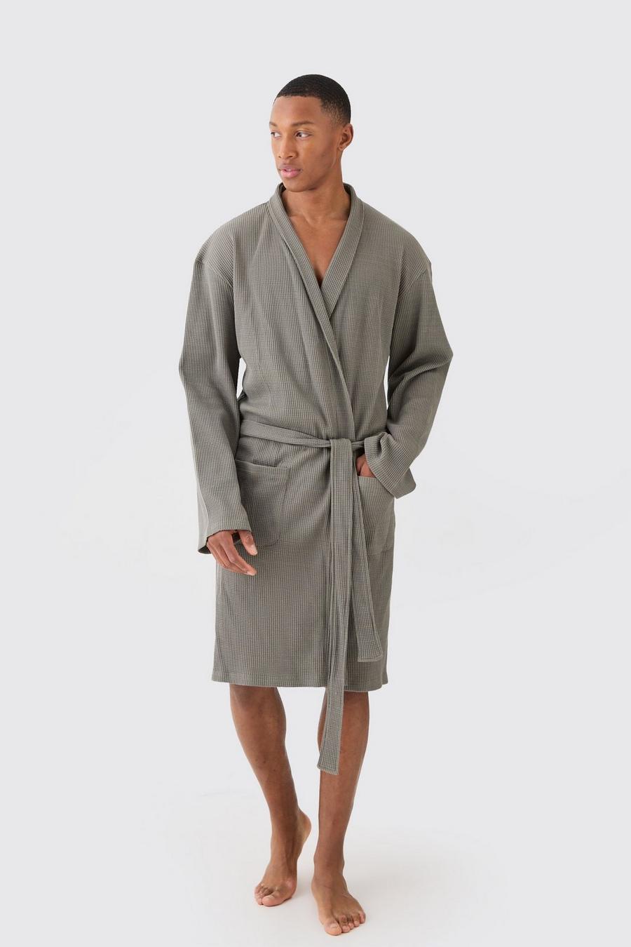 Robe de chambre confort légère en tissu gaufré, Khaki