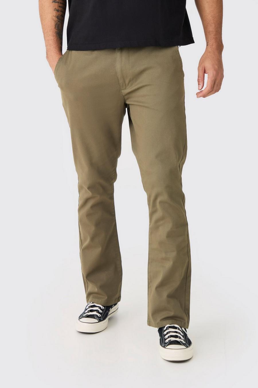 Pantaloni Chino a zampa Slim Fit con vita fissa, Khaki image number 1