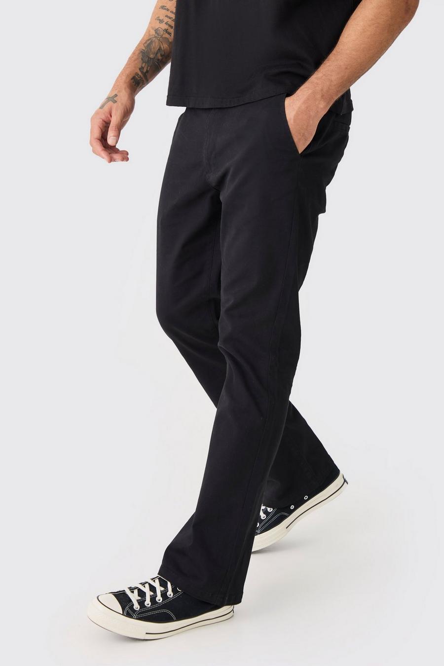 Black Fixed Waist Slim Flare Chino Trouser