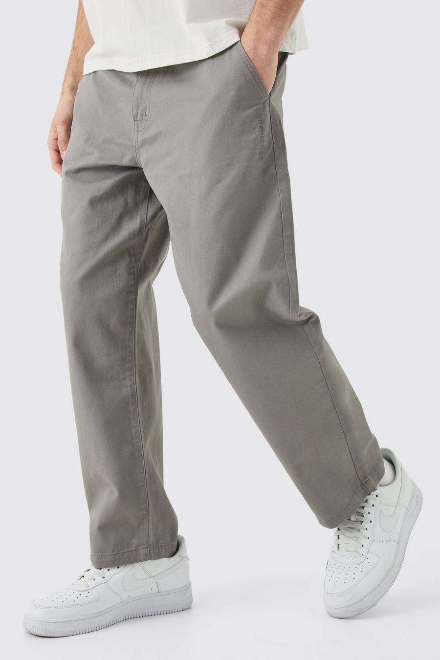 Grey Fixed Waist Branded Skate Cropped Chino Trouser