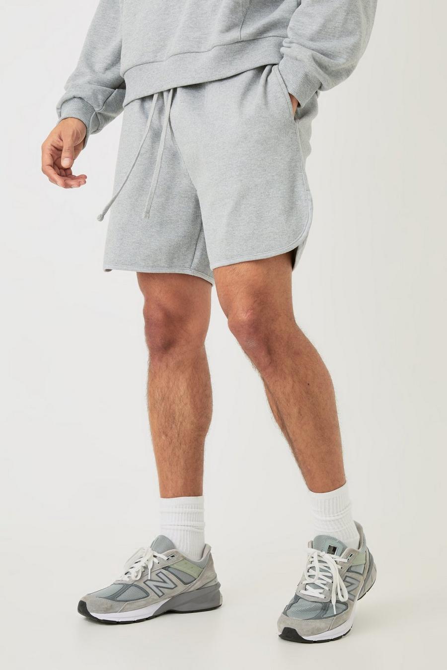 Grey marl Korta ribbade shorts i tjockt tyg image number 1