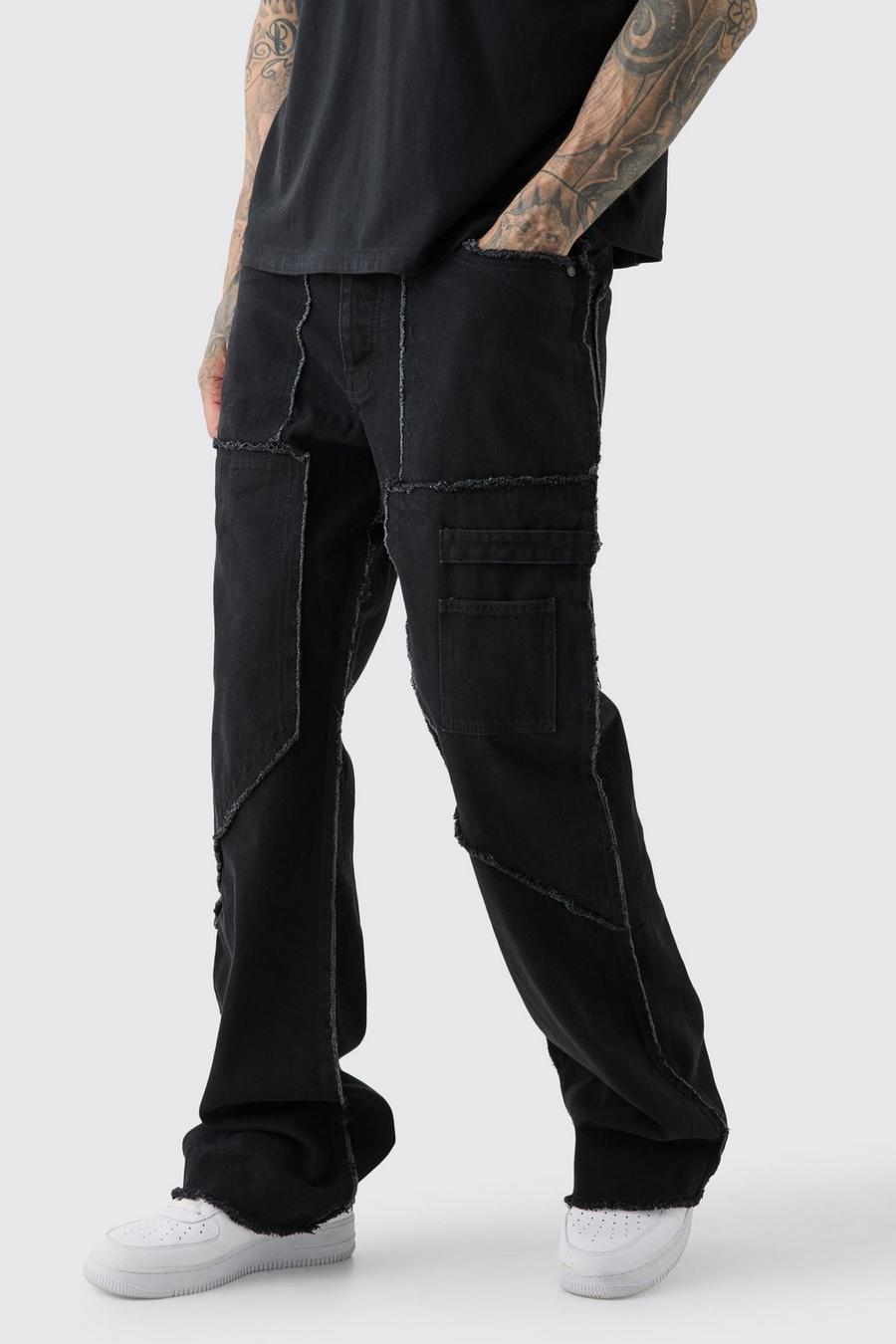 Black Tall Fixed Waist Washed Relaxed Raw Edge Twill Flare Trouser image number 1