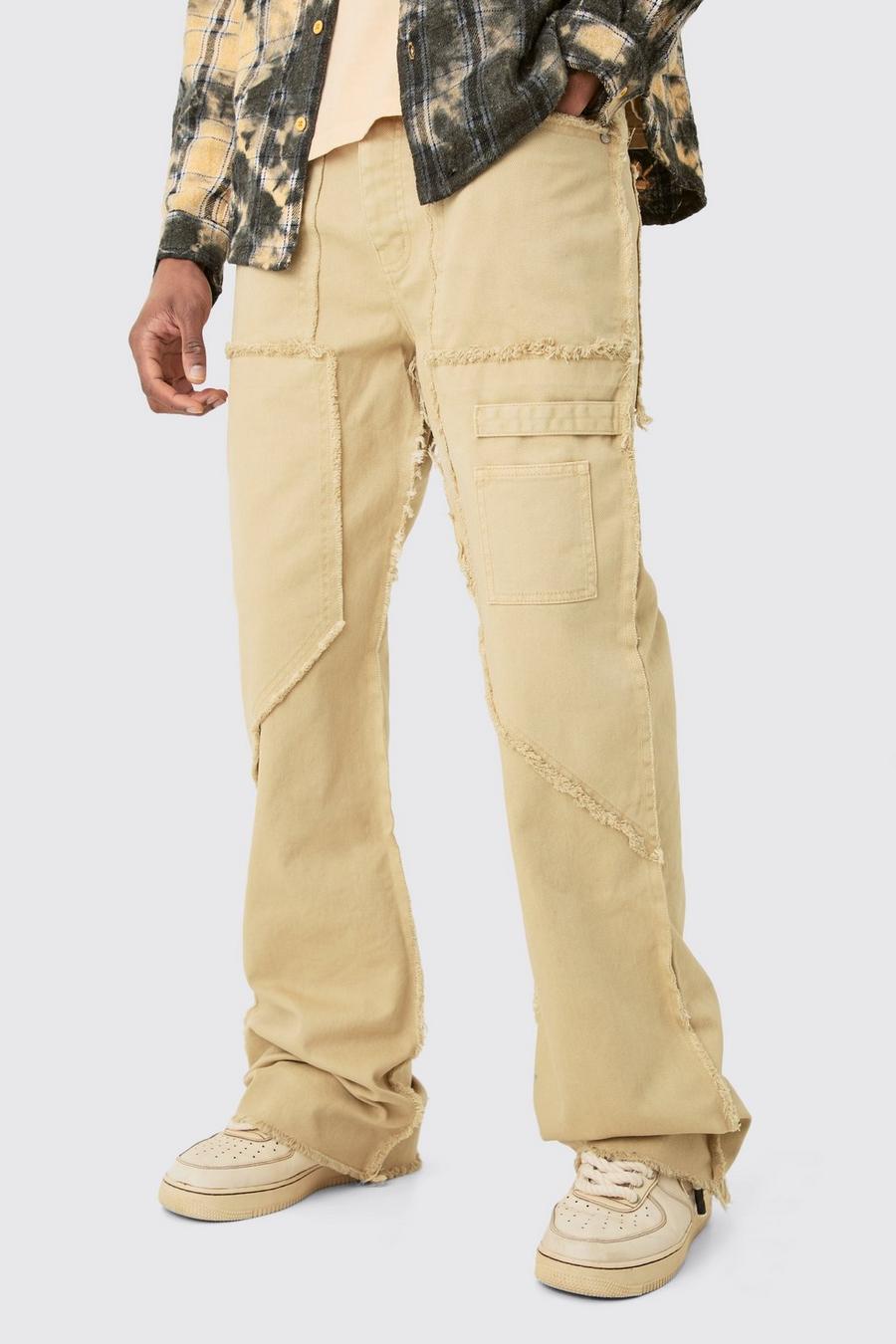 Taupe Tall Fixed Waist Washed Relaxed Raw Edge Twill Flare Trouser