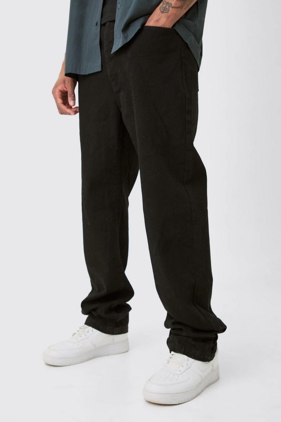 Pantalón Tall recto de sarga estilo carpintero desteñido con cintura fija, Black image number 1