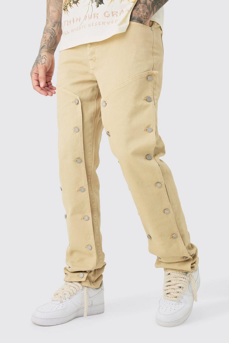 Pantalón Tall recto de sarga estilo carpintero desteñido con cintura fija, Taupe image number 1