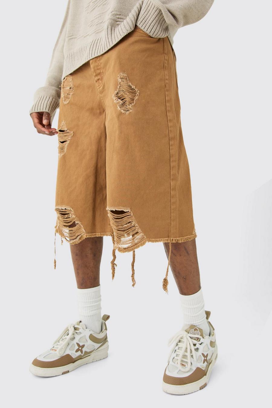 Pantalón deportivo Tall de sarga desgastado con cintura fija, Brown image number 1