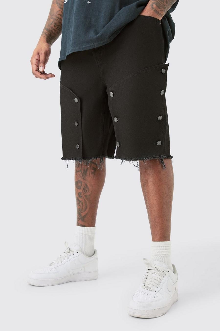 Black Plus Fixed Waist Washed Twill Carpenter Relaxed Short