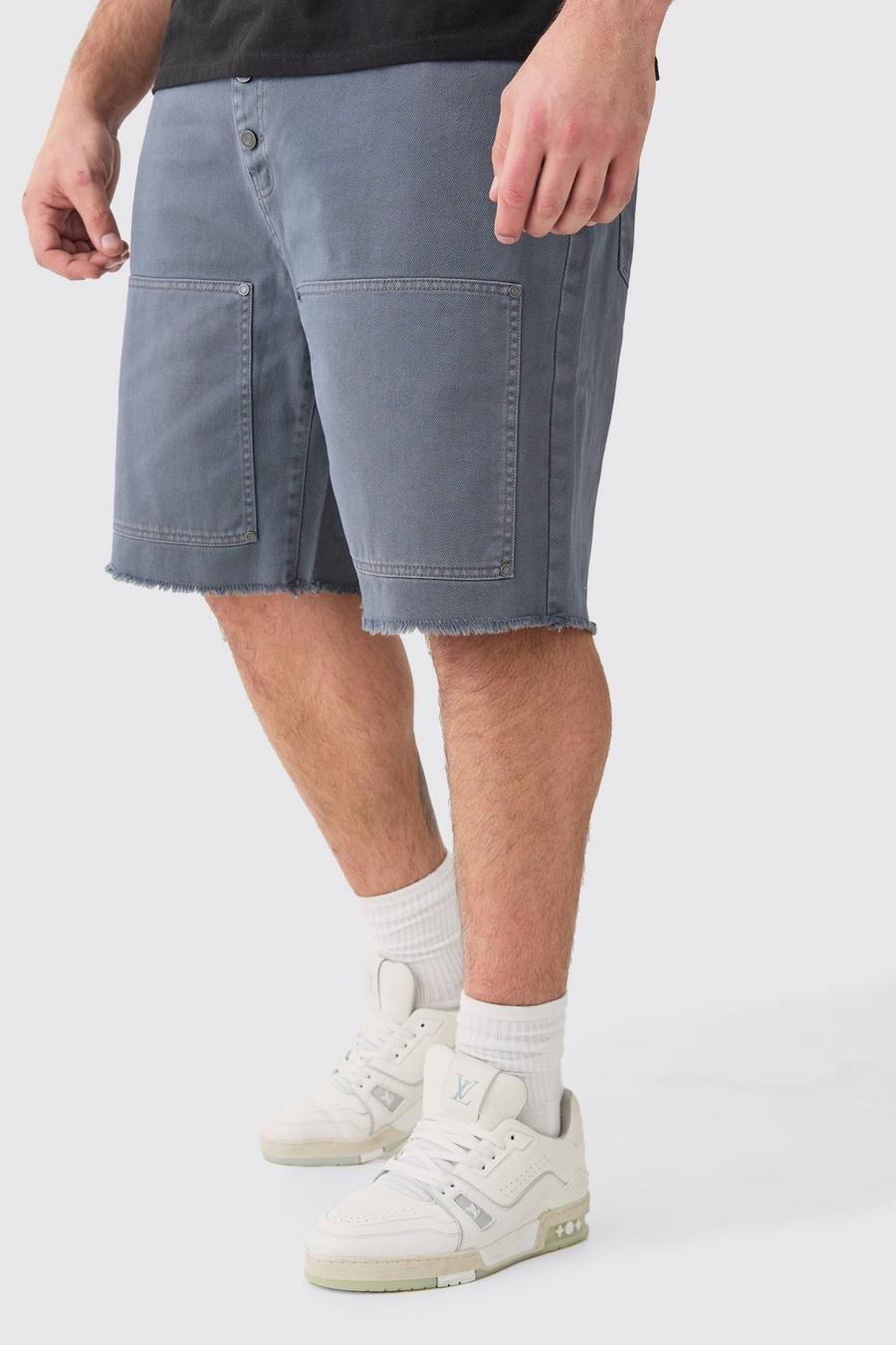 Pantalón corto Plus de sarga holgado estilo carpintero con cintura fija y lavado a la piedra, Charcoal image number 1