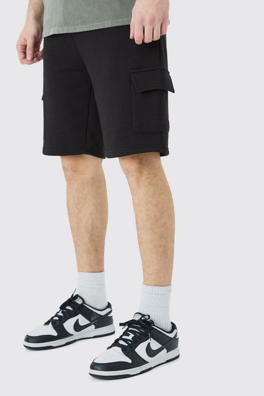 Black Tall Loose Fit Cargo Jersey Short image number 1