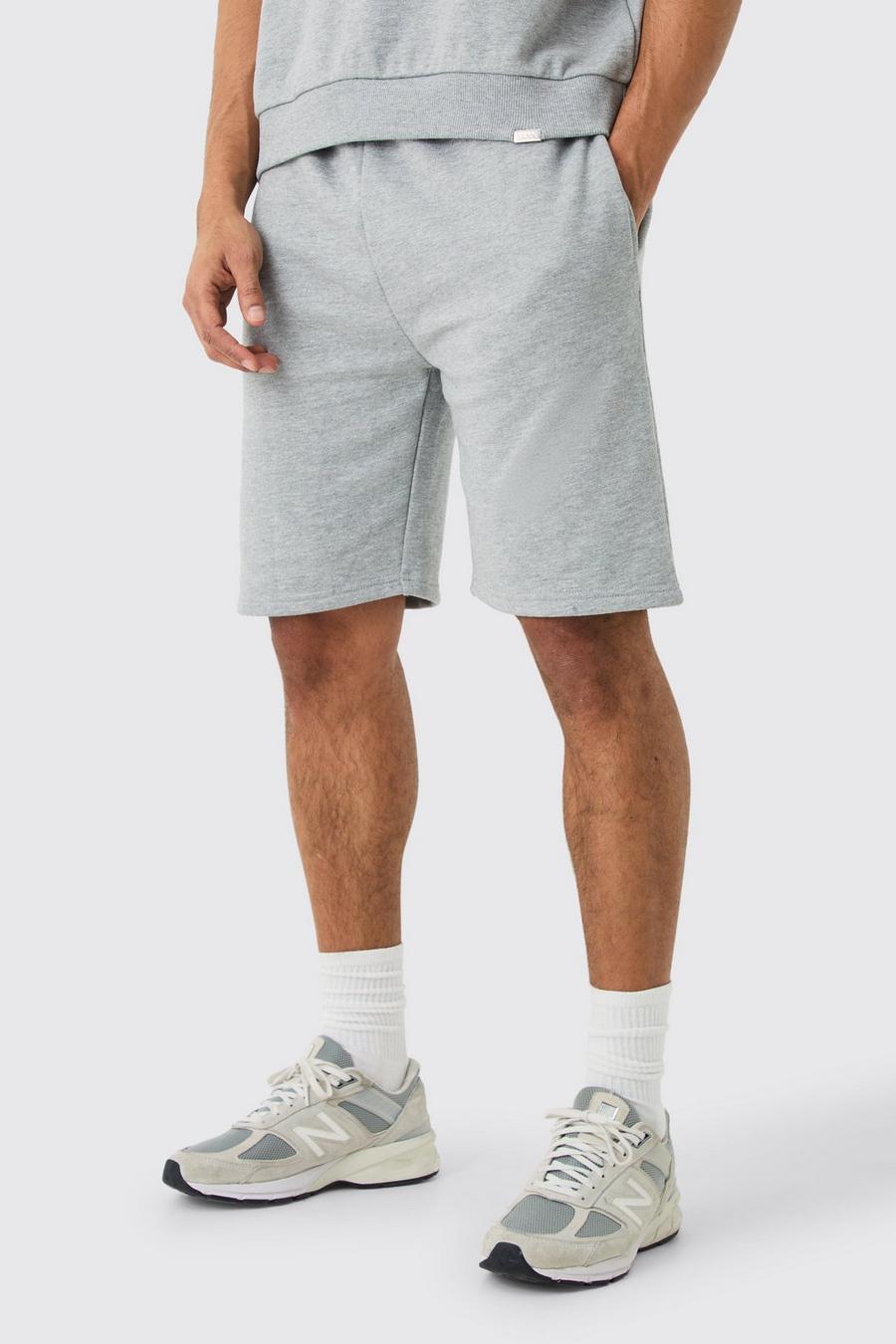 Grey marl Mellanlånga shorts i tjockt tyg med ledig passform