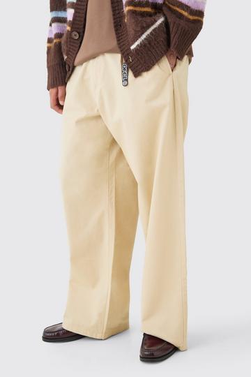 Stone Beige Fixed Waist Super Wide Leg Chino With Charm