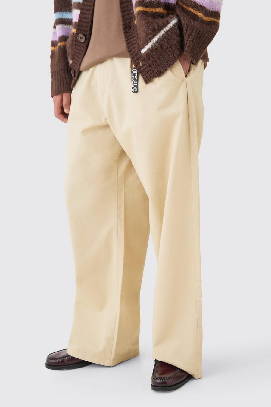 Pantalon chino à taille fixe et écusson, Stone image number 1