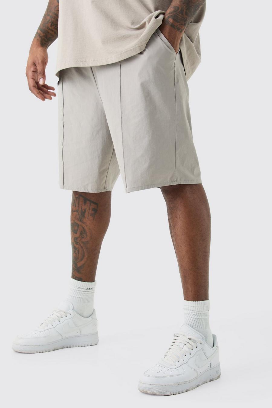 Pantaloncini Plus Size in nylon con vita elasticizzata, cuciture e nervature, Grey image number 1
