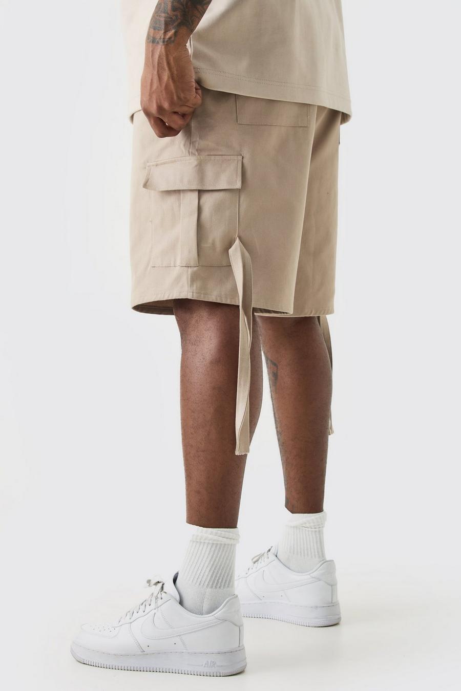 Pantalón corto Plus cargo de sarga con cintura elástica, Stone image number 1