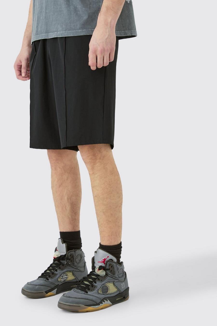 Black Tall Nylon Shorts Met Elastische Taille, Biezen En Naaddetail image number 1