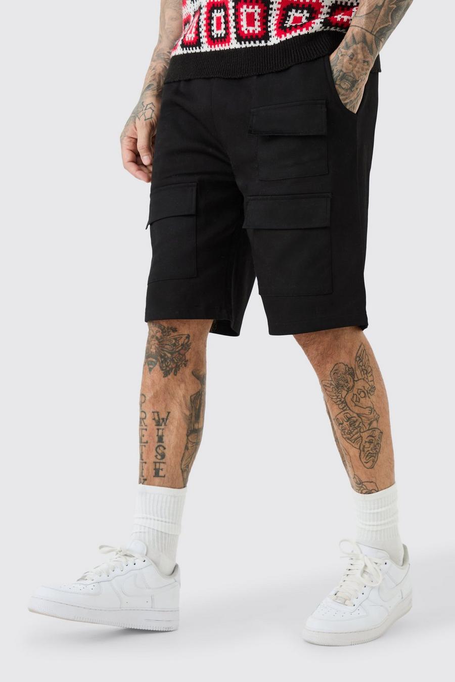 Tall lockere Utility-Shorts mit elastischem Bund, Black