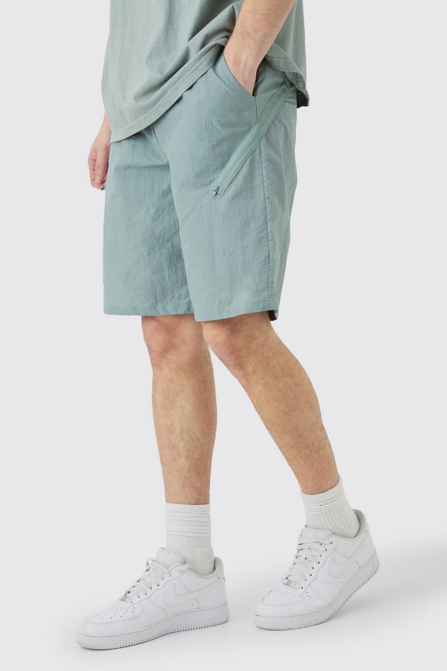 Grey Tall Asymmetrische Shorts Met Rits En Elastische Taille