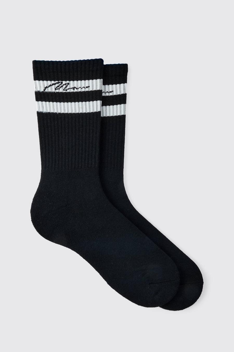 Pack de 3 pares de calcetines negros con firma MAN deportivos, Black image number 1