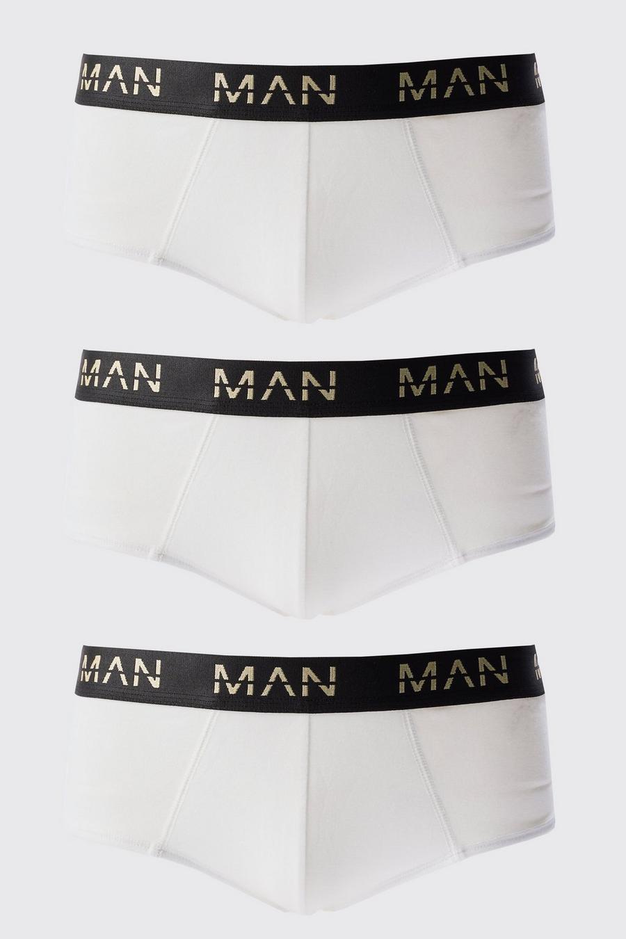 Pack de 3 calzoncillos blancos con letras MAN doradas, White image number 1