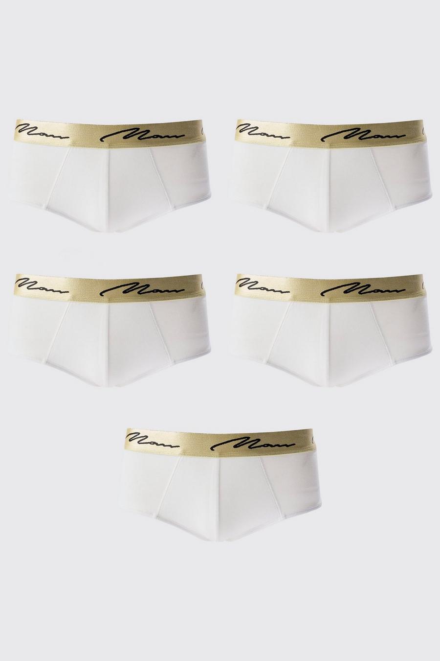 Pack de 5 braguitas blancas con firma MAN doradas, White image number 1