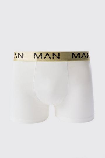 White Man Roman Gold Waistband Boxers In White