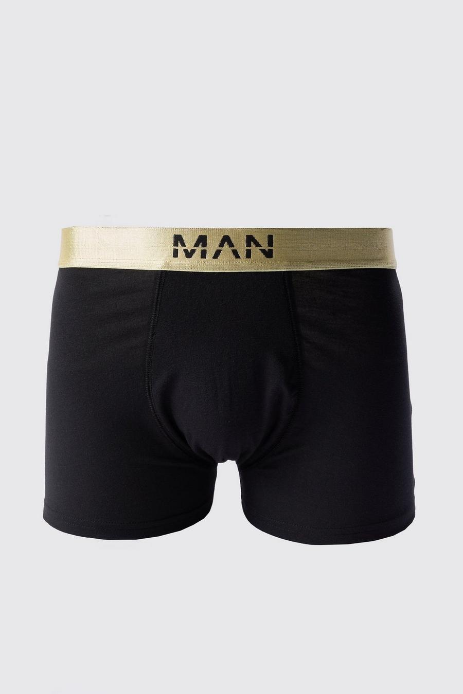 Schwarze Man-Dash Boxershorts mit Gold-Bund, Black image number 1