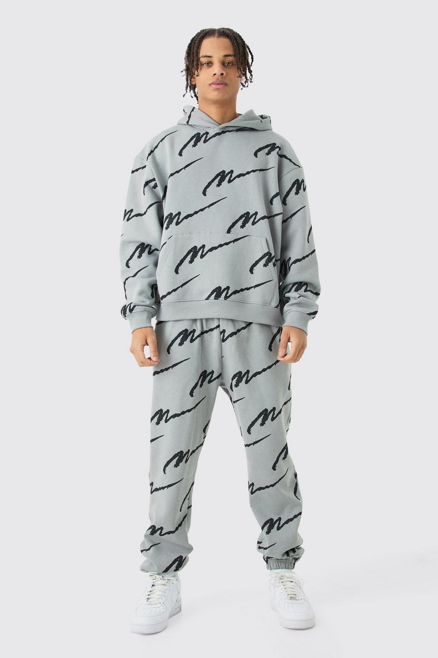 Charcoal Man Signature All Over Print Boxy Hooded Tracksuit image number 1