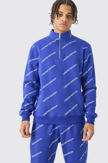 Limited Edition All Over Print Slim Quarter Zip Tracksuit cobalt