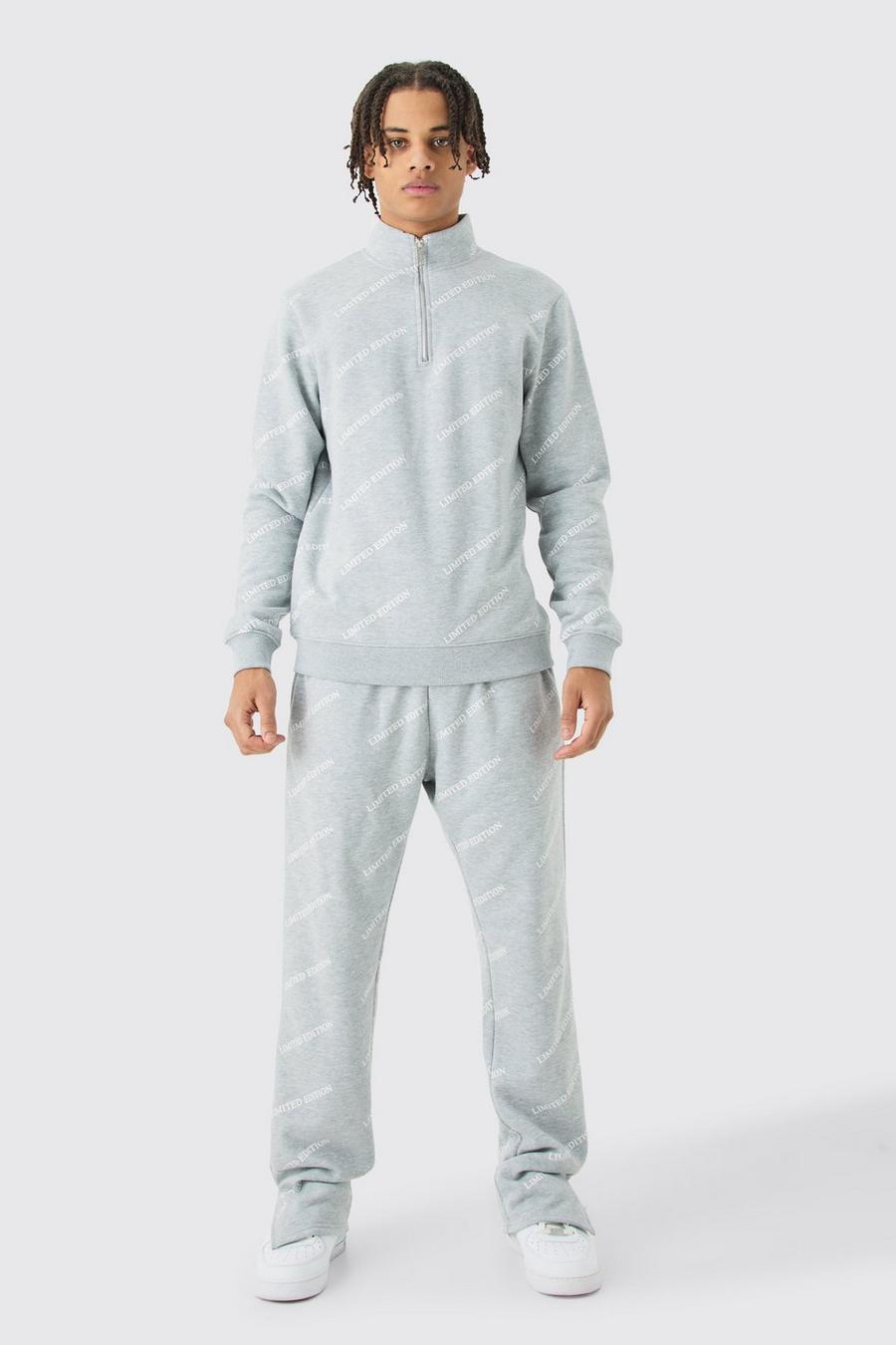 Limited Edition All Over Print Slim Quarter Zip Tracksuit, Grey marl