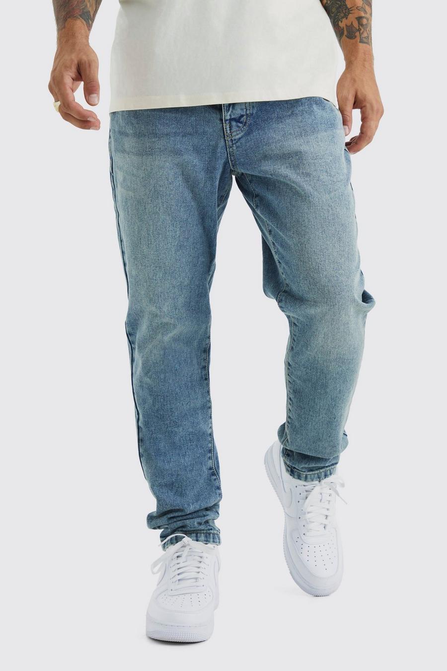 Antique blue Jeans i rigid denim med avsmalnande ben image number 1
