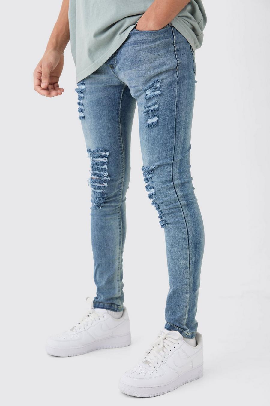 Vintage blue Super Skinny Jeans With All Over Rips