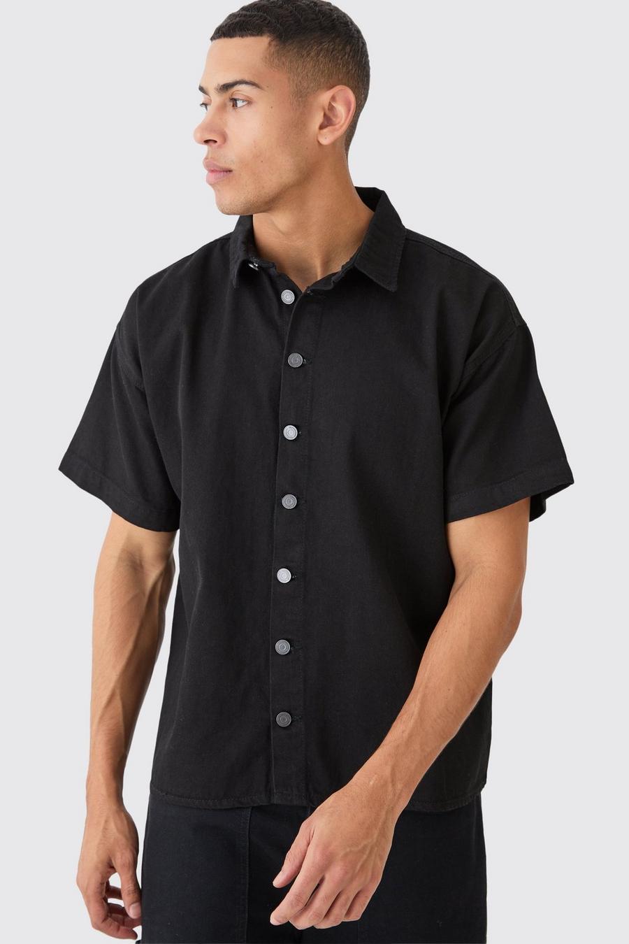 Camisa vaquera recta de manga corta, True black image number 1