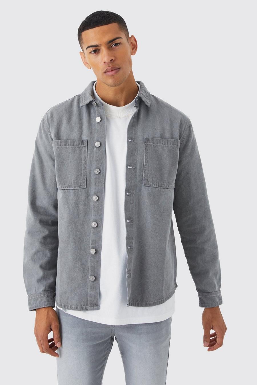 Mid grey Long Sleeve Denim Shirt Jacket