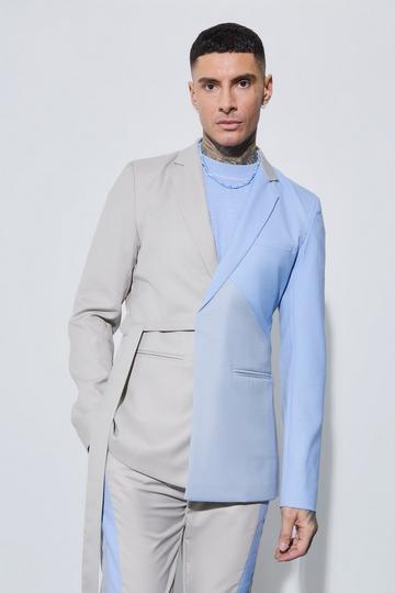 Tall Skinny Fit Colour Block Wrap Front Blazer blue